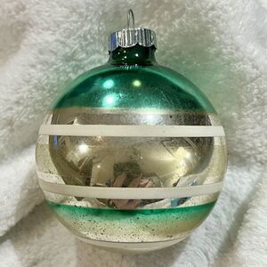 Vintage 1950’s Shiny Brite Mercury Glass & Striped Ornament**3”H**U.S.A.**